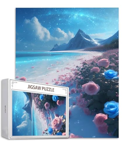 Puzzle 1000 Teile Rose Puzzle Erwachsene, Holzpuzzle Erwachsene Puzzelmatten, Mehrfarbig Holzpuzzle, Klassische Puzzles Strand Wooden Jigsaw, Geschicklichkeitsspiel für die Ganze Familie S-802 von Saweefog