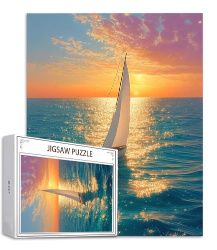 Puzzle 1000 Teile See Puzzle Erwachsene, Holzpuzzle Erwachsene Puzzelmatten, Mehrfarbig Holzpuzzle, Klassische Puzzles Segelboot Wooden Jigsaw, Geschicklichkeitsspiel für die Ganze Familie S-647 von Saweefog
