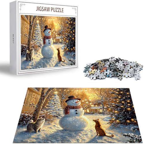 Puzzle 1000 Teile Weihnachten Puzzle Erwachsene, Holzpuzzle Erwachsene Puzzelmatten, Mehrfarbig Holzpuzzle, Klassische Puzzles Schneemann Wooden Jigsaw, Geschicklichkeitsspiel für Ganze Familie S-409 von Saweefog