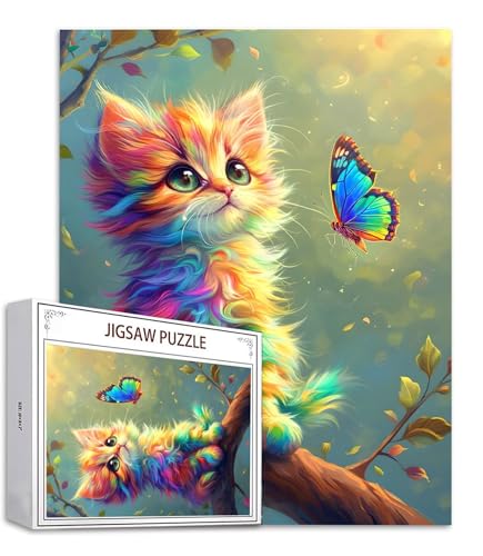 Schmetterling Puzzle 500 Teile Katze Puzzle Erwachsene, Holzpuzzle Erwachsene, DIY Groß Puzzelmatten, Premium Klassische Wooden Jigsaw, Holzpuzzle ab 14 Jahren für Jungen, Geschenke Mädche S-664 von Saweefog