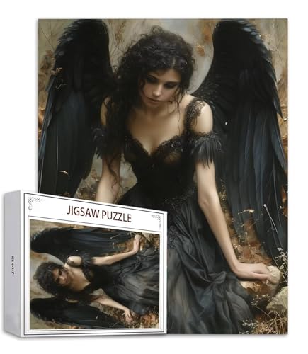 Schwarz Puzzle 1500 Teile Engel Puzzle Erwachsene, Holzpuzzle Erwachsene, DIY Groß Puzzelmatten, Premium Quality Klassische Wooden Jigsaw, Holzpuzzle ab 14 Jahren für Jungen, Geschenke Mädche S-642 von Saweefog