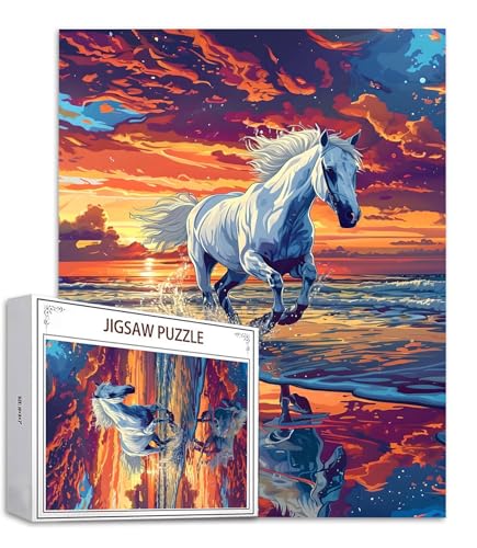 Sonnenuntergang Puzzle 300 Teile Pferd Puzzle Erwachsene, Holzpuzzle Erwachsene, DIY Groß Puzzelmatten, Premium Quality Klassische Wooden Jigsaw, Holzpuzzle ab 14 Jahren für Jungen, Geschenke S-771 von Saweefog