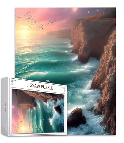 Sonnenuntergang Puzzle 300 Teile Wellen Puzzle Erwachsene, Holzpuzzle Erwachsene, DIY Groß Puzzelmatten, Premium Quality Klassische Wooden Jigsaw, Holzpuzzle ab 14 Jahren für Jungen, Geschenke S-768 von Saweefog