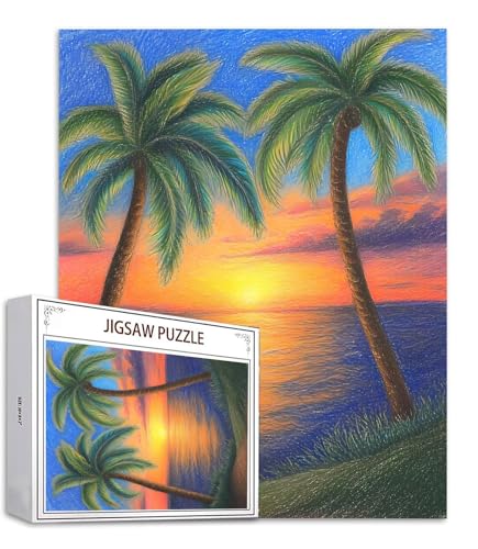 Sonnenuntergang Puzzle 5000 Teile Kokosnussbaum Puzzle Erwachsene, Holzpuzzle Erwachsene, DIY Groß Puzzelmatten, Premium Klassische Wooden Jigsaw, Holzpuzzle ab 14 Jahren für Jungen, Geschenke S-775 von Saweefog