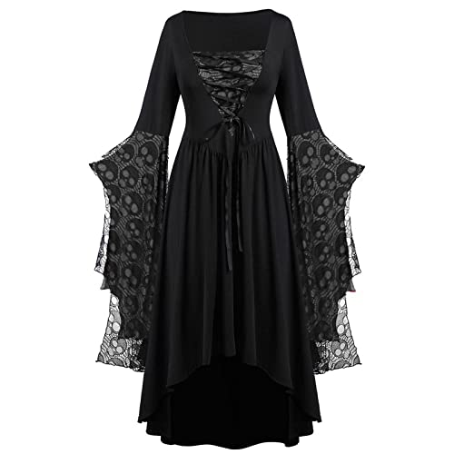 Gothic-Sommerkleid für Damen, Halloween-Kostüme, Vintage-Kostüme, Party, Renaissance, Mittelalter, viktorianischer Retro, Gothic-Kleidung, Schmetterlingsärmel, Schnürung, lang, Rockabilly, Swing Gothic-Sommerkleid für Damen, Halloween-Kostüme, Vintage-Kostüme, Party, Renaissance, Mittelalter, viktorianischer Retro, Gothic-Kleidung, Schmetterlingsärmel, Schnürung, lang, Rockabilly, Swing von Saxrel
