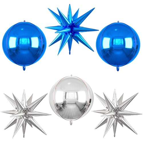 6 Stück 55,9 cm große, blaue, silberne Sternballons und 4D-Folienballons, silberner dunkelblauer Sternballon, 4D-Folien-Aluminiumballon für Geburtstag, Babyparty, Abschlussfeier, Vatertag, Party 6 Stück 55,9 cm große, blaue, silberne Sternballons und 4D-Folienballons, silberner dunkelblauer Sternballon, 4D-Folien-Aluminiumballon für Geburtstag, Babyparty, Abschlussfeier, Vatertag, Party von Saxuxu