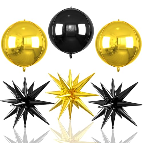 6 x 55,9 cm große, schwarze, goldene Sternballons und 4D-Folienballons, goldener Sternballon, schwarzer 4D-Folien-Aluminiumballon für Geburtstag, Babyparty, Party, Hochzeit, Abschlussfeier, Neujahr 6 x 55,9 cm große, schwarze, goldene Sternballons und 4D-Folienballons, goldener Sternballon, schwarzer 4D-Folien-Aluminiumballon für Geburtstag, Babyparty, Party, Hochzeit, Abschlussfeier, Neujahr von Saxuxu