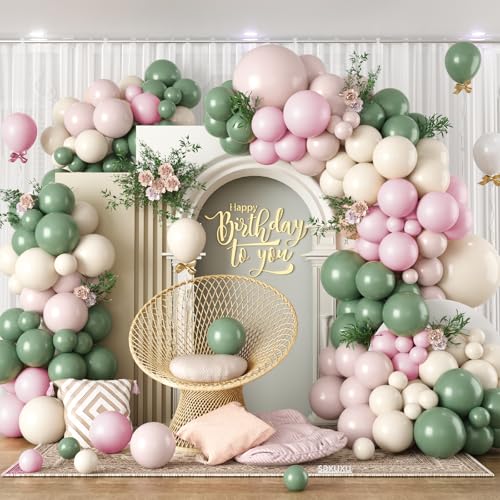 Ballonbogen-Set, 122 Stück, Salbeigrün, Macaron, Altrosa, Elfenbeinweiß, matte Luftballons für Mädchen, Blume, Geburtstag, Braut, Hochzeit, Verlobung, Babyparty, Party-Dekorationen Ballonbogen-Set, 122 Stück, Salbeigrün, Macaron, Altrosa, Elfenbeinweiß, matte Luftballons für Mädchen, Blume, Geburtstag, Braut, Hochzeit, Verlobung, Babyparty, Party-Dekorationen von Saxuxu