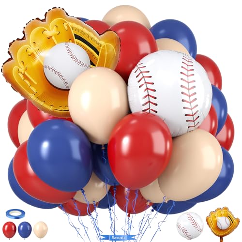 Baseball-Ballons, marineblau-rote Nude-Ballons mit Baseball und Handschuhen, Folienballon für Kinder, Jungen, Geburtstag, Sport, Party, Abschlussfeier, Babyparty, Hintergrund Baseball-Ballons, marineblau-rote Nude-Ballons mit Baseball und Handschuhen, Folienballon für Kinder, Jungen, Geburtstag, Sport, Party, Abschlussfeier, Babyparty, Hintergrund von Saxuxu