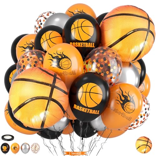 Basketball-Ballons, orange-schwarz, metallisch-silberfarben, Konfetti-Ballons mit Basketball-Folienballon für Kinder, Jungen, Geburtstag, Sport, Party, Abschlussfeier, Babyparty, Hintergrund Basketball-Ballons, orange-schwarz, metallisch-silberfarben, Konfetti-Ballons mit Basketball-Folienballon für Kinder, Jungen, Geburtstag, Sport, Party, Abschlussfeier, Babyparty, Hintergrund von Saxuxu