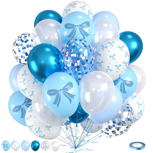 Blaue Schleifen-Luftballons, 60 Stück weiße und blaue Luftballons, metallische Macaron-Ballon-Schleifen-Druck, Ballon für Mädchen, Frauen, Damen, Geburtstag, Babyparty, Party, Hochzeit, Brautparty Blaue Schleifen-Luftballons, 60 Stück weiße und blaue Luftballons, metallische Macaron-Ballon-Schleifen-Druck, Ballon für Mädchen, Frauen, Damen, Geburtstag, Babyparty, Party, Hochzeit, Brautparty von Saxuxu