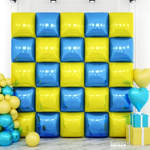 Blaue und gelbe quadratische Folienballon-Wand, 48,3 cm, doppelseitig, quadratisch, Ballon-Tunnelbogen-Set für Junggesellinnenabschied, Geburtstag, Babyparty, Hochzeit, Jahrestag, Party-Dekorationen Blaue und gelbe quadratische Folienballon-Wand, 48,3 cm, doppelseitig, quadratisch, Ballon-Tunnelbogen-Set für Junggesellinnenabschied, Geburtstag, Babyparty, Hochzeit, Jahrestag, Party-Dekorationen von Saxuxu