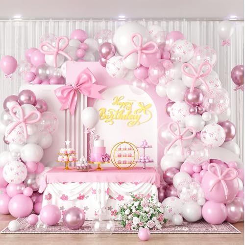 Bogen-Ballonbogen-Set, Pastellrosa, Weiß, klare Schleife, Geburtstagsballons für Prinzessinnen, Frauen, Mädchen, Rosa, Geburtstagsparty, Babyparty, Junggesellinnenabschied, Braut-Verlobung Bogen-Ballonbogen-Set, Pastellrosa, Weiß, klare Schleife, Geburtstagsballons für Prinzessinnen, Frauen, Mädchen, Rosa, Geburtstagsparty, Babyparty, Junggesellinnenabschied, Braut-Verlobung von Saxuxu