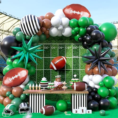 Fußball-Ballonbogen-Set, dunkelgrün, braun, weiß, schwarz, kariert, Fußball-Folienballons mit Stern-Folienballons für Kinder, Jungen, Männer, Sport, Geburtstag, Party, Dekorationen, Babyparty Fußball-Ballonbogen-Set, dunkelgrün, braun, weiß, schwarz, kariert, Fußball-Folienballons mit Stern-Folienballons für Kinder, Jungen, Männer, Sport, Geburtstag, Party, Dekorationen, Babyparty von Saxuxu