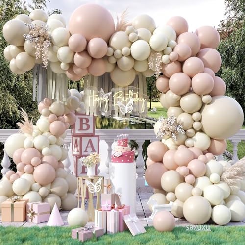 Luftballonbogen-Set, 122 Stück, Altrosa, Elfenbein, Sandweiß, matte Luftballons für Mädchen, Boho, Geburtstag, Braut, Hochzeit, Verlobung, neutrale Babyparty, Jahrestag, Party-Dekorationen Luftballonbogen-Set, 122 Stück, Altrosa, Elfenbein, Sandweiß, matte Luftballons für Mädchen, Boho, Geburtstag, Braut, Hochzeit, Verlobung, neutrale Babyparty, Jahrestag, Party-Dekorationen von Saxuxu