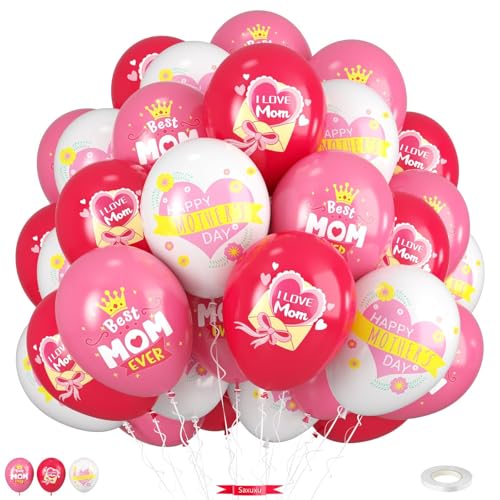 Luftballons zum Muttertag, 30,5 cm, rot, hellrosa, weiß, Love You Mom, Luftballons mit Herzmuster, für Frauen, Muttertags-Party-Dekorationen, Geburtstagsdekorationen Luftballons zum Muttertag, 30,5 cm, rot, hellrosa, weiß, Love You Mom, Luftballons mit Herzmuster, für Frauen, Muttertags-Party-Dekorationen, Geburtstagsdekorationen von Saxuxu
