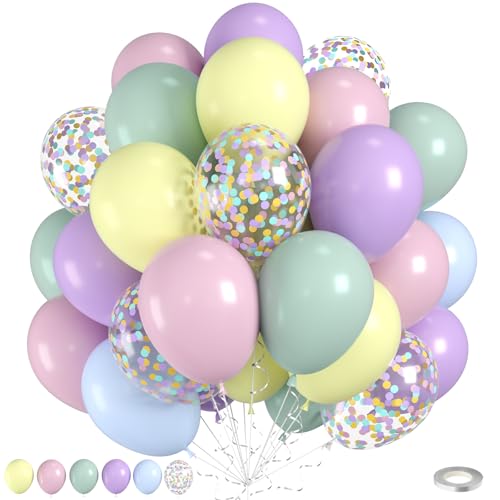 Pastellfarbene Luftballons, 60 Stück, Macaron-Grün, Rosa, Lila, Blaugrün, Blau, Konfetti-Ballon für Mädchen, Frauen, Damen, Geburtstag, Babyparty, Party, Hochzeit, Brautparty, Junggesellinnenabschied Pastellfarbene Luftballons, 60 Stück, Macaron-Grün, Rosa, Lila, Blaugrün, Blau, Konfetti-Ballon für Mädchen, Frauen, Damen, Geburtstag, Babyparty, Party, Hochzeit, Brautparty, Junggesellinnenabschied von Saxuxu