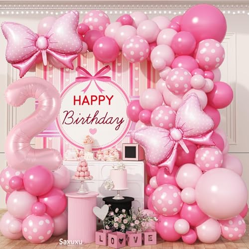 Hot Pink Ballon Girlande Bogen Kit mit Baby Pink 40 Zoll Nummer 2 Ballon 2 Geburtstag Dekorationen mit Schleife Folienballons für Mädchen Prinzessin 2 Jahre alt Party Baby Shower Jahrestag Hochzeit von Saxuxu