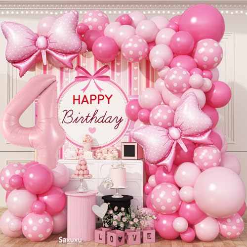 Hot Pink Ballon Girlande Bogen Kit mit Baby Pink 40 Zoll Nummer 4 Ballon 4 Geburtstag Dekorationen mit Schleife Folienballons für Mädchen Prinzessin 4 Jahre alt Party Baby Shower Jahrestag Hochzeit von Saxuxu