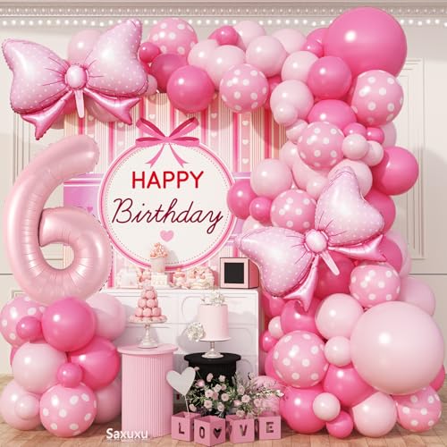 Hot Pink Ballon Girlande Bogen Kit mit Baby Pink 40 Zoll Nummer 6 Ballon, 6 Geburtstag Dekorationen mit Schleife Folienballons für Mädchen Prinzessin 6 Jahre alt Party Baby Shower Jahrestag Hochzeit von Saxuxu