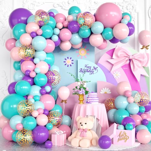 Rosa Lila Ballonbogen Kit, Rosa Lila Blau Ballon Girlande Bogen Kit, Gold Konfetti Ballons für Mädchen Frauen Prinzessin Geburtstag Babyparty Neon Thema Party Hochzeit Brautdusche Rosa Lila Ballonbogen Kit, Rosa Lila Blau Ballon Girlande Bogen Kit, Gold Konfetti Ballons für Mädchen Frauen Prinzessin Geburtstag Babyparty Neon Thema Party Hochzeit Brautdusche von Saxuxu
