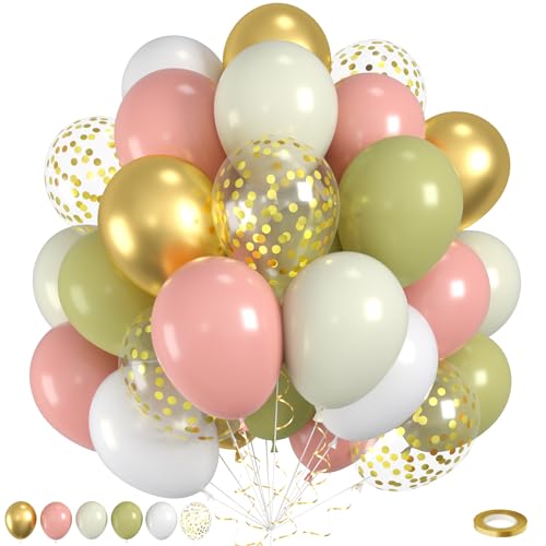 Rosa und Grün Luftballons, 60 Stück Salbeigrün und Rosa Luftballons, Sand Creme Weiß Ballon, Gold Konfetti Ballon für Mädchen Frauen Lady Geburtstag Babyparty Frühling Garten Thema Party Hochzeit Rosa und Grün Luftballons, 60 Stück Salbeigrün und Rosa Luftballons, Sand Creme Weiß Ballon, Gold Konfetti Ballon für Mädchen Frauen Lady Geburtstag Babyparty Frühling Garten Thema Party Hochzeit von Saxuxu
