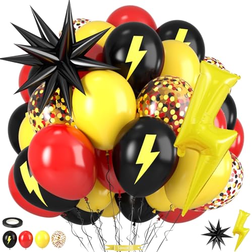 Rote, schwarze, gelbe Luftballons, Cartoon-Themen-Ballons mit Stern und Blitz-Folienballon für Kinder, Jungen, Geburtstag, Lightning-Party, Babyparty, Abschlusszubehör Rote, schwarze, gelbe Luftballons, Cartoon-Themen-Ballons mit Stern und Blitz-Folienballon für Kinder, Jungen, Geburtstag, Lightning-Party, Babyparty, Abschlusszubehör von Saxuxu