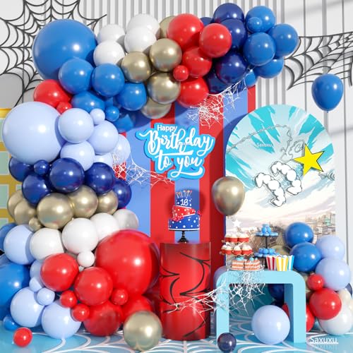 Rotes und blaues Ballonbogen-Set, rot-weiß-blaues Ballon-Girlanden-Set, Sand-Gold-Luftballons, marineblaue weiße Luftballons für Unabhängigkeitstag, Baseball-Cartoon-Thema, Babyparty von Saxuxu