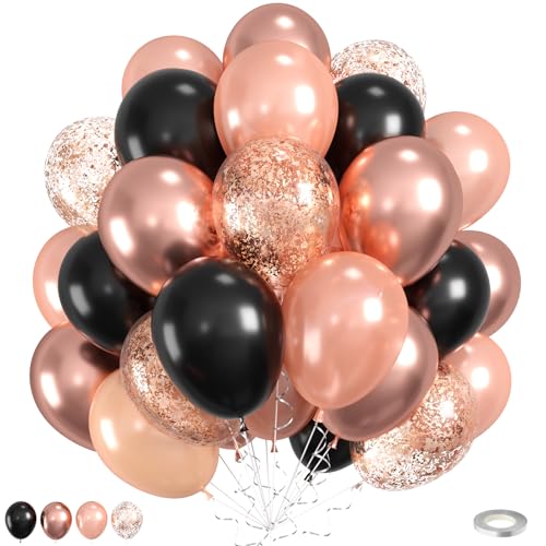 Schwarze Rotgold-Luftballons, 60 Stück rotgoldene und schwarze Luftballons, metallische Perle, matt, Konfetti-Ballon für Mädchen, Frauen, Damen, Geburtstag, Babyparty, Party, Hochzeit, Brautparty Schwarze Rotgold-Luftballons, 60 Stück rotgoldene und schwarze Luftballons, metallische Perle, matt, Konfetti-Ballon für Mädchen, Frauen, Damen, Geburtstag, Babyparty, Party, Hochzeit, Brautparty von Saxuxu