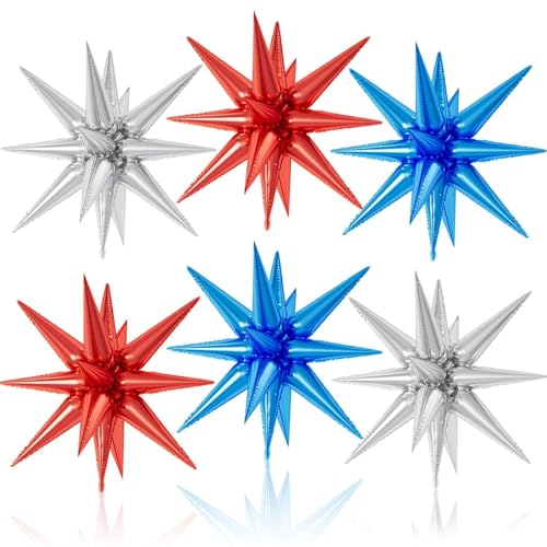 Stern-Luftballons, 55,9 cm, blaue, rote und silberne Sternballons, Explosionsstern-Mylar-Folienballons, Sternkegel-Ballons, Spike-Ballon für Geburtstag, Abschlussfeier, patriotische Stern-Luftballons, 55,9 cm, blaue, rote und silberne Sternballons, Explosionsstern-Mylar-Folienballons, Sternkegel-Ballons, Spike-Ballon für Geburtstag, Abschlussfeier, patriotische von Saxuxu