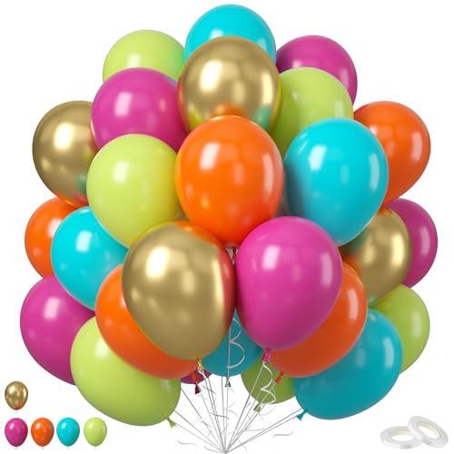 Tropische Luftballons, 50 Stück, 30,5 cm, hawaiianische Luftballons, Regenbogenballons, Hot Pink, Orange, Blaugrün, Metallic, Gold, bunte Ballons für Babyparty, Sommer, Geburtstag, tropische Aloha Tropische Luftballons, 50 Stück, 30,5 cm, hawaiianische Luftballons, Regenbogenballons, Hot Pink, Orange, Blaugrün, Metallic, Gold, bunte Ballons für Babyparty, Sommer, Geburtstag, tropische Aloha von Saxuxu