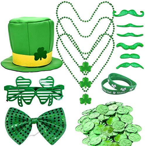 Sayala St Patrick's Day Accessory Set,Irish Shamrock Hut Kobold Zylinder und Bart,Gummibänder Armbänder, Mustache,Shamrock Gläser,Shamrock-Münzen Irish Day Zubehör Sayala St Patrick's Day Accessory Set,Irish Shamrock Hut Kobold Zylinder und Bart,Gummibänder Armbänder, Mustache,Shamrock Gläser,Shamrock-Münzen Irish Day Zubehör von Sayala