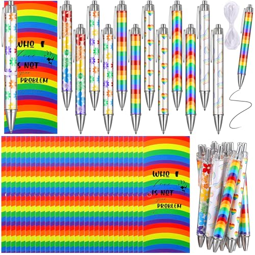 Sayglossy 60 Stück Regenbogen-Partygeschenke, inklusive 30 Gay-Pride-Kugelschreiber, 30 LGBT-Karten, Gay-Pride-Geschenke für Regenbogen-Party-Dekoration, Zubehör in Großpackung von Sayglossy