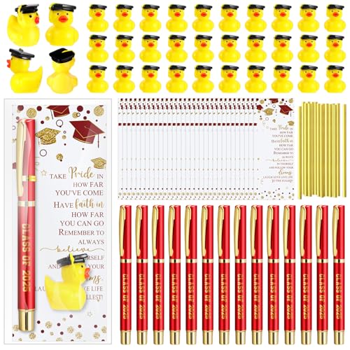 Sayglossy Gelschreiber, Mini-Kartenkappe, Ente aus Kunstharz, für Abschlussfeier, Party, Dekoration, Gastgeschenke für Studenten, Rot, 30 Sets von Sayglossy