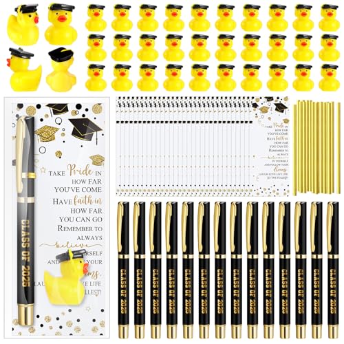 Sayglossy Gelschreiber, Minikartenkappe, gelbe Harz-Ente, Abschlussfeier, Party-Dekorationen, Gastgeschenke für Studenten, 30 Sets von Sayglossy