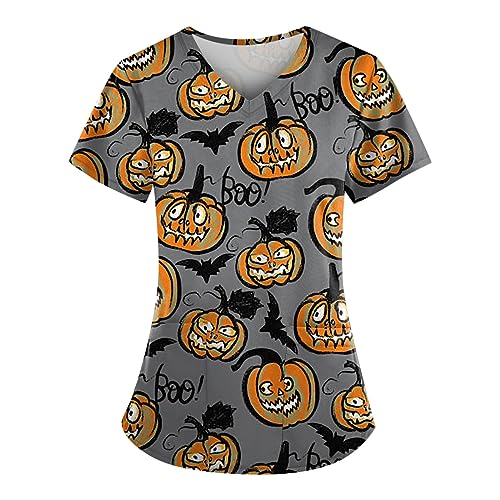 Halloween Kasaks Altenpflege Damen Druck Kostüm Für Kasack Pflege Fledermaus Kostüme Halloween-Kostüme Kurzarm Gothic Halloween-Kostüm Casual Scr （1-Dark Gray，3XL） von Saymany