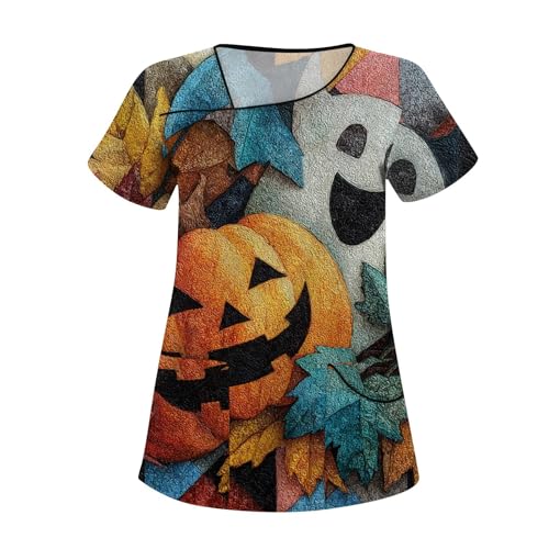 Saymany Berufskleidung Bequem Halloween-Kostüm Medizinische Für Frauen Geister Kostüm Halloween Damen Gothic Locker Kittel Weiß Gruseliges Druck Erwachsene （4-Blue，M） von Saymany