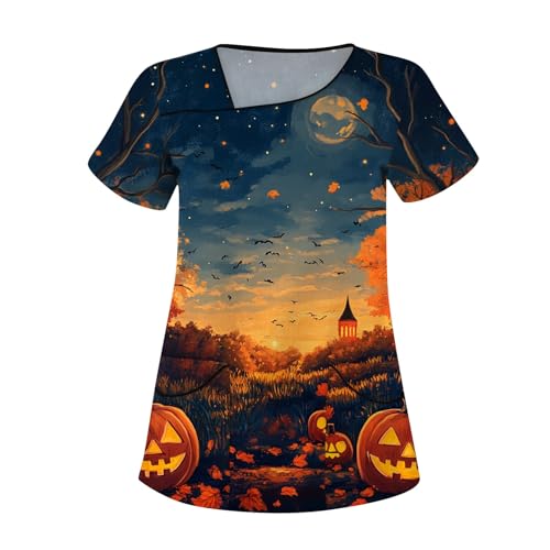 Saymany Berufskleidung Fledermaus Halloween Kostüm Damen Weißer Kittel Mit Taschen Halloween-Kostüme Kostüm Druck Krankenschwester Kleidung Lässig Arztkittel （1-Blue，3XL） von Saymany