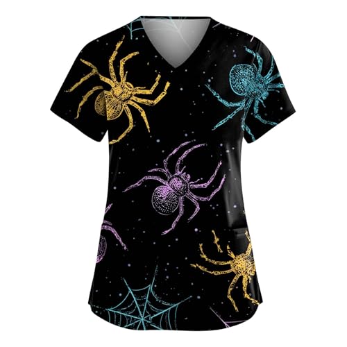 Saymany Berufskleidung Halloween Druck Halloween-Kostüm Krankenschwester Kleidung Hexe Kostume Halloween-Kostüme Mit Taschen Kasacks Damen Kostüm Bequem Kasack Pflege Günstig （2-Orange，M） von Saymany
