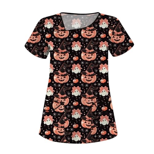 Saymany Berufskleidung Hexe Halloween-Kostüm Halloween Kostüm Horror V-Ausschnitt Halloween-Kostüme Arzt Lässig Gruselige Kostüme Damen Mit Taschen Kasaks Altenpflege （3-Light pink，3XL） von Saymany