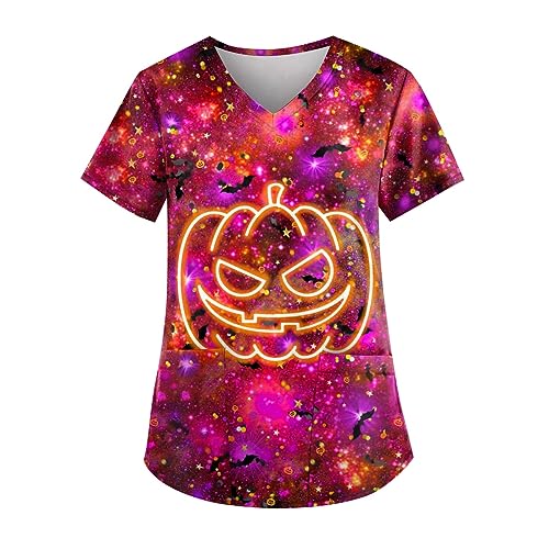 Saymany Damen Halloween Kasack Geister Kostüm Arbeitskittel Lässig Kostüm Arbeitskleidung & Uniformen Fledermaus Kittel Weiß Op Kleidung Mit Taschen Baumwolle （1-Hot Pink，L） von Saymany