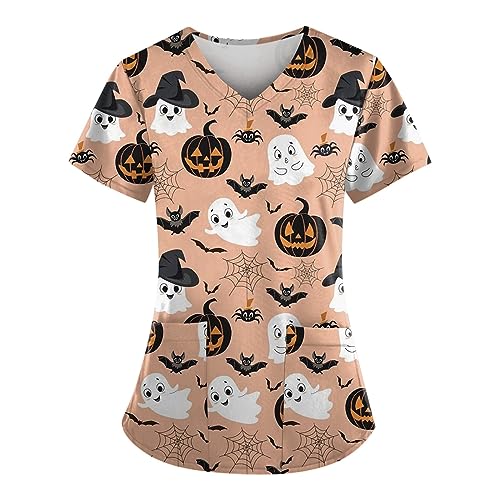 Saymany Damen Halloween Kasack Kürbis Halloween-Kostüme Pflege Lässig Scrubs Kostüm V-Ausschnitt Arbeitskleidung & Uniformen Bequem Gruselige Kostüme （2-Complexion，4XL） von Saymany