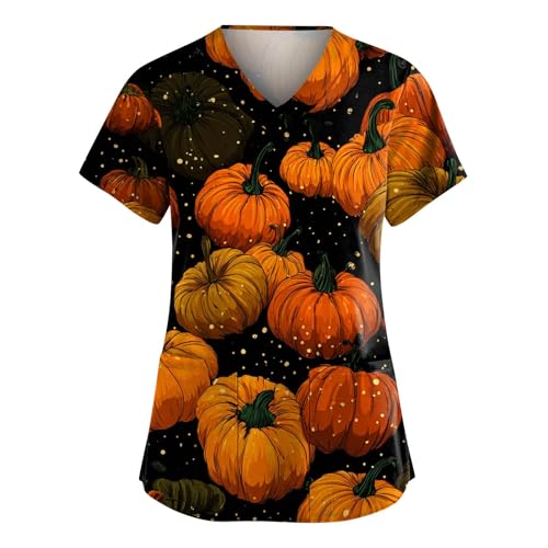 Saymany Damen Halloween Kasack Kurzarm Kostüm Kostüm Große Größen Mit Taschen Arbeitskleidung & Uniformen Op Locker Pflegekleidung Set Kostume Casual Kazak （3-Ginger，XL） von Saymany