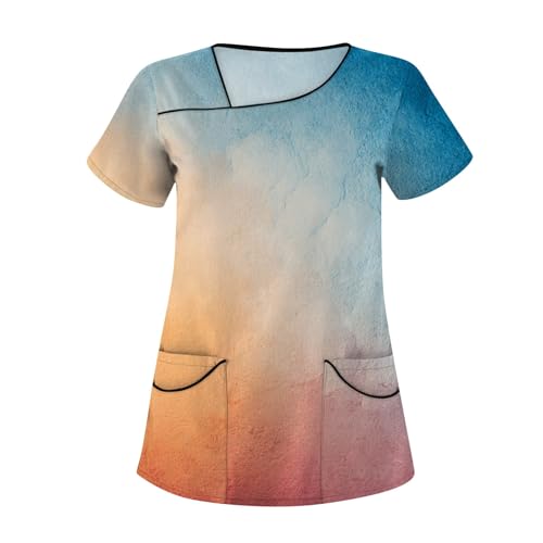 Saymany Damen Kasack Halloween Pflege Bequem Kostüm Gothic Op Kleidung Kürbis Schlupfkasack Arzt Fledermaus Pflegekleidung Set Kostüm Mit Taschen Medizinische （2-Light Blue，5XL） von Saymany