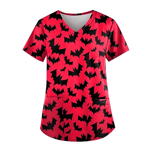 Saymany Damen Kasack Halloween Pflege Druck Arzt Kostüm Günstig Locker Halloween-Kostüme Kostüme Mit Taschen Arztkittel Krankenschwester Kleidung Hexe Kazaks （3-Red，L） von Saymany