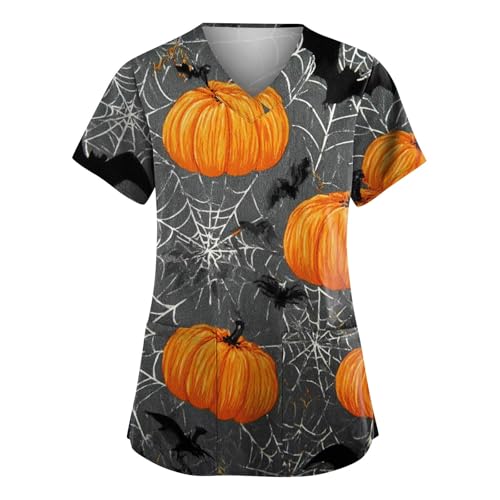 Saymany Damen Kasack Halloween Pflege Geister Kostüm Gothic Hexe Op Kleidung Halloween-Kostüm Mit Taschen Pflegekleidung Set Kürbis Erwachsene （3-Gray，S） von Saymany