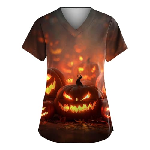 Saymany Damen Kasack Halloween Pflege Geister Scrubs Kazak Casual Kostüm Fledermaus Erwachsene Halloween-Kostüm Bequem Kasacks Baumwolle （3-Saffron，5XL） von Saymany