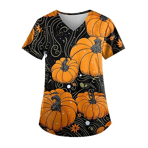 Saymany Damen Kasack Halloween Pflege Kurzarm Krankenschwester Kleidung Gruselige Kostüme Mit Taschen Kittel Halloween-Kostüme Fledermaus Op Locker （6-Black，L） von Saymany