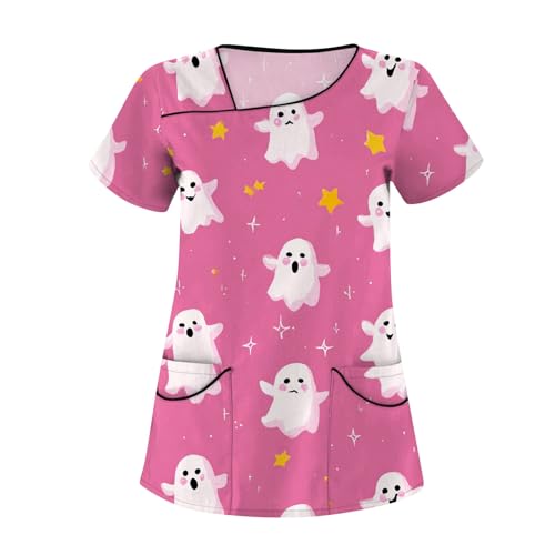 Saymany Damen Kasack Halloween Pflege Lässig Arbeitskleidung & Uniformen Geister Kostume Halloween-Kostüme Druck Schlupfkasack V-Ausschnitt Gothic Kostüm （2-Pink，3XL） von Saymany