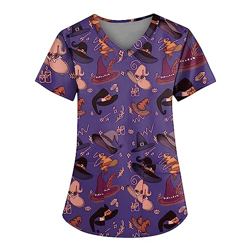 Saymany Halloween Damen Fledermaus Kostüm Gothic Costume Kurzarm Geister Berufsbekleidung Pflege Mit Taschen Kittel （5-Purple，XXL） von Saymany